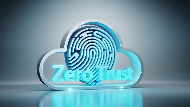 Cloud computing security concept with zero trust fingerprint symbol highlights advanced digital identity protection, secure access control, and modern technology cybersecurity emphasizing data