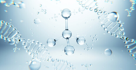 molecule background, concept skin care cosmetics solution. 3d rendering.