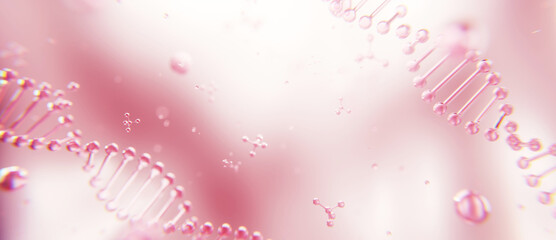 molecule inside bubble on pink background, concept skin care cosmetics solution. 3d rendering.