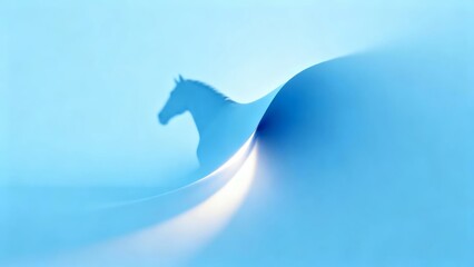 Silhouette of a Horse Emerging from a Soft Blue Wave