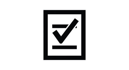 A black rectangle contains a checkmark and line presenting a simple confirmation indicator silhouette