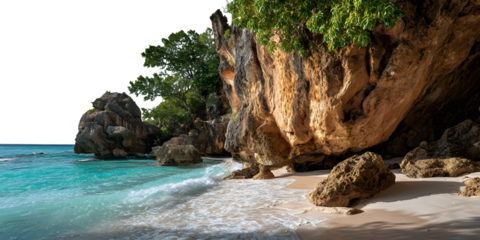 Serene coastal cliffs isolated on white background