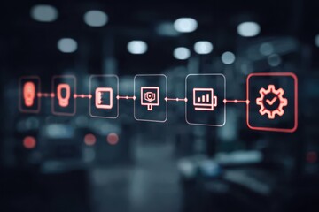 Fototapeta premium A glowing project system where execution and implementation blend with monitoring and operation to uplift efficiency and progress