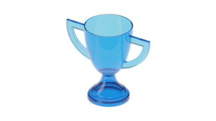 Transparent blue glass trophy icon representing achievement and victory award