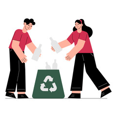 Two People Recycling Together. Clean Energy Conservation Zero Waste Community Awareness.
