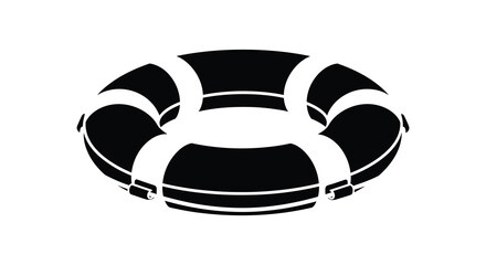 A striking black and white image featuring a circular life preserver design silhouette