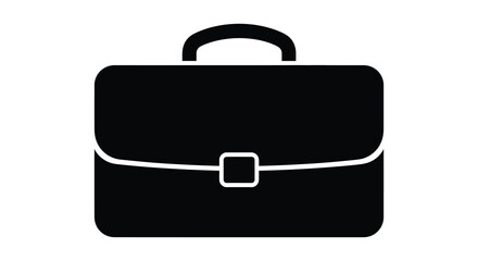 A stark black briefcase image with a handle and clasp presented as a silhouette
