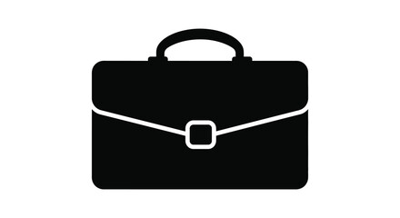 A simple black silhouette of a classic briefcase with a handle and latch detail silhouette
