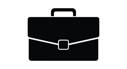 A simple black silhouette of a classic briefcase with a handle and buckle closure silhouette
