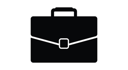A simple black briefcase icon displayed against a white background a striking silhouette