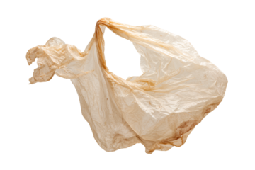 Floating Transparent Plastic Bag Against Neutral Background