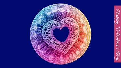 Valentine's Day love heart with network pattern and happy Valentine's Day vector illustration.