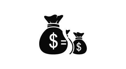 Two money bags with a dollar sign showcasing financial growth and economic comparison silhouette