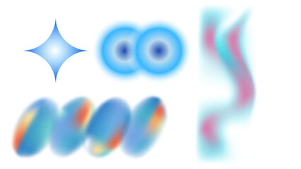 Abstract gradient icons and decorative shapes with colorful blur effects for creative UI elements and modern vector assets.