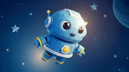 Cute Robot in Space Cartoon AI, Futuristic Toy, 3D Render