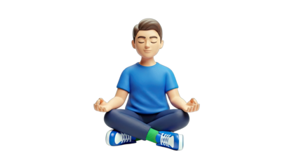3D Cartoon Man Meditating in Lotus Position