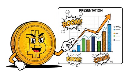 Bitcoin Growth Chart Cartoon Cryptocurrency Investment Boom  Crash