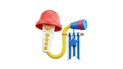 3D Cartoon Trumpet with Banner and Telescope - Isolated on White