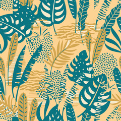 Seamless Leaves Pattern in Modern Botanical Style