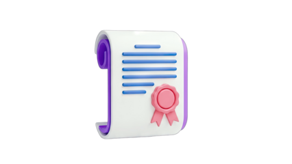 3D Certificate with Ribbon and Seal on White Background