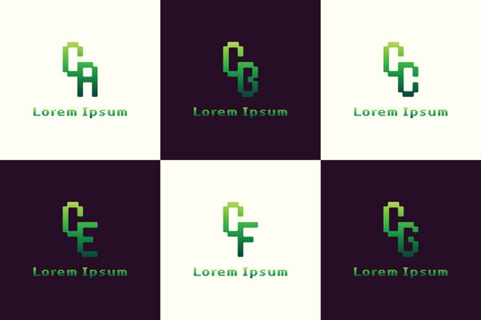 Letters CA CB CC CE CF CG Pixel Monogram Logo, for AC BC C EC FC GC initials