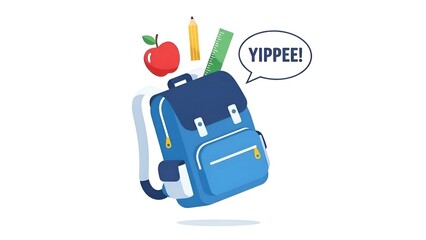 Back to School Backpack Apple, Pencil, Ruler, Yippee! Illustration