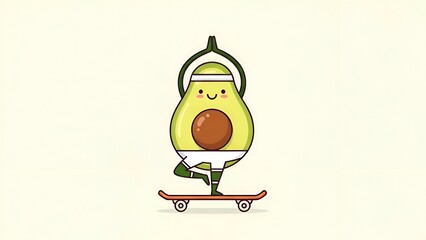 Avocado Yoga Skateboard Cute Cartoon Healthy Lifestyle Illustration
