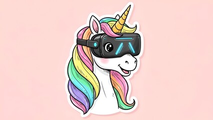 Unicorn VR Cute Cartoon Unicorn Wearing Virtual Reality Headset