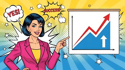 Businesswoman Success Chart Presentation, Growth, Pop Art Style