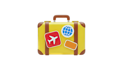 Yellow Suitcase with Travel Stickers Isolated on White