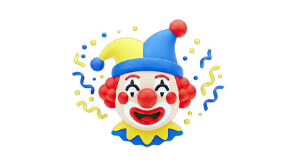 Fototapeta premium 3D Clown Head with Confetti on White Background
