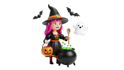 Witch Brewing Potion with Halloween Elements