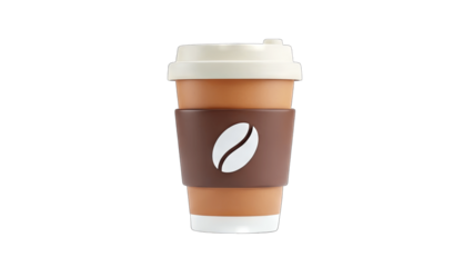 3D Coffee Cup with Coffee Bean Logo on White Background