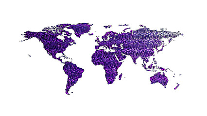 World Map Composed of Purple Dots on White