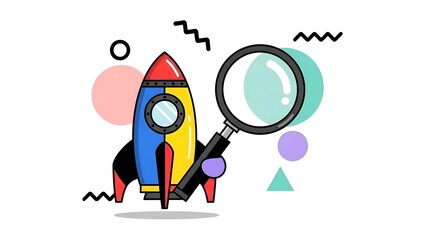 Rocket Search Icon Startup Discovery, Exploration, Launch Vector