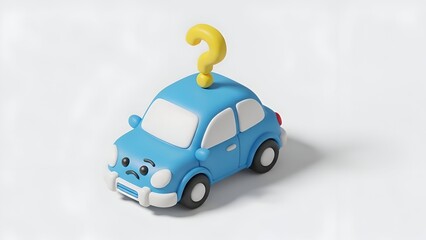 Car Problem Concept Sad Blue Car with Question Mark