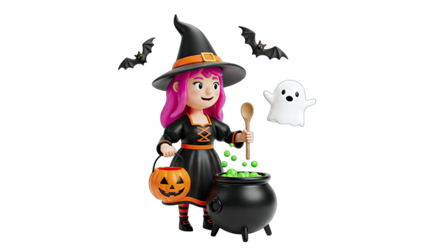 Witch Brewing Potion with Halloween Elements - Powered by Adobe