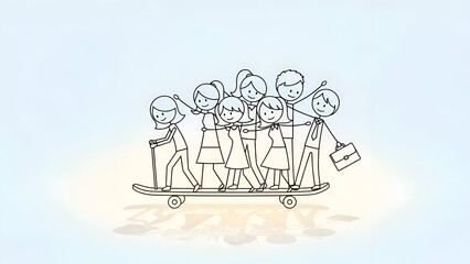 Teamwork Cartoon Collaboration, Unity, Stick Figures on Skateboard