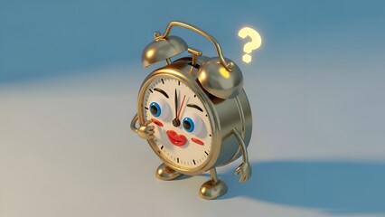 Cartoon Alarm Clock Character Thinking, Question Mark, Time Management