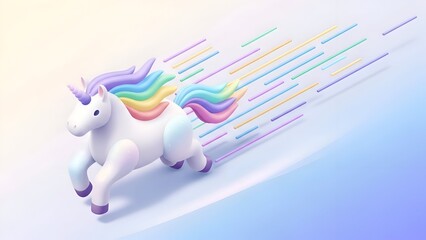 Unicorn Rainbow Mane, Magical Creature, Fantasy Art, 3D Render
