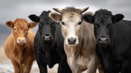 Four Cows in a Pastoral Setting with Dramatic Clouds Above