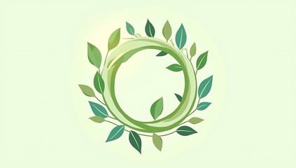 Obraz premium Symbolic green energy flow forming a circular ecosystem, abstract sustainable future illustration, clean modern style, soft natural tones