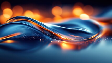 Fluid, dark blue and orange abstract waves