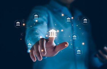 central banking and international currency concept, Businessman exchanging dollar Yuan Yen Pound sterling and Euro for forex and currency exchange money transfer, international currency, world bank