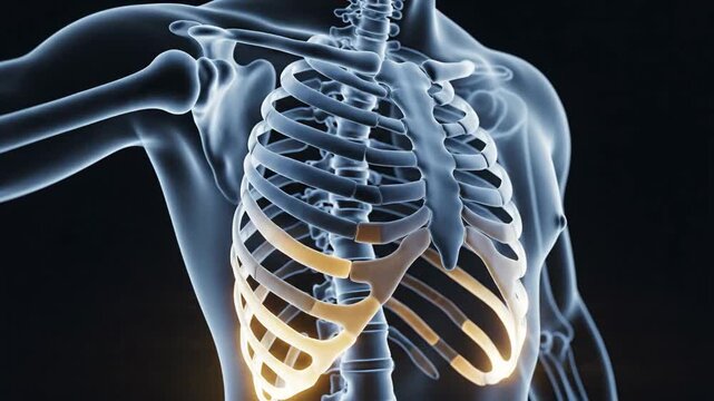 3D Animation of Human Ribcage and Thoracic Vertebrae Rotating