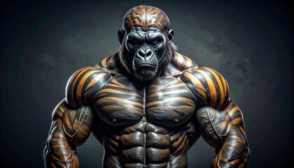 Fototapeta premium Muscular gorilla with metallic body paint standing Page.