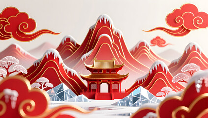 Golden-lined mountains and festive clouds for Lunar New Year