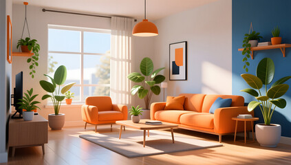 Sunlit Modern Living Room with Cozy Interiors