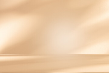 Wall interior autumn background, studio, and backdrops show products. with shadow leaf color beige background for text insertion and presentation of product	