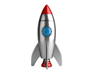 Metallic rocket ship with red accents, black background